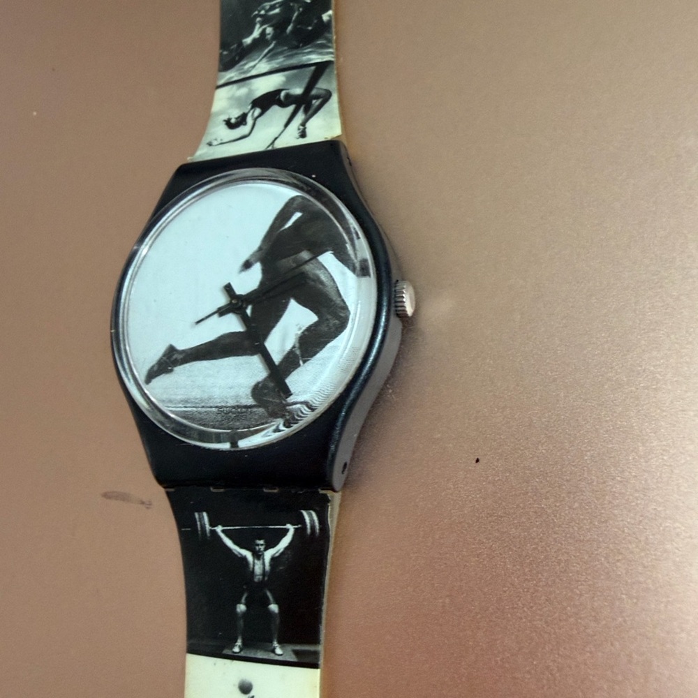 1996 Olympics Annie Liebowitz Swatch Black & Cream Sports Graphic Analog Watch - Picture 2 of 10